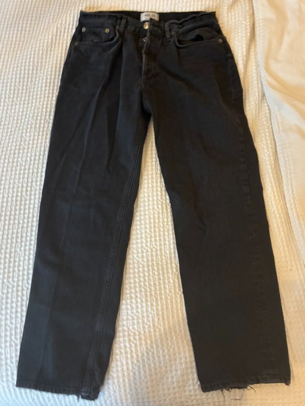 AGOLDE Straight Leg Mid-Rise Washed Black Lightly Distressed Denim - Size 28